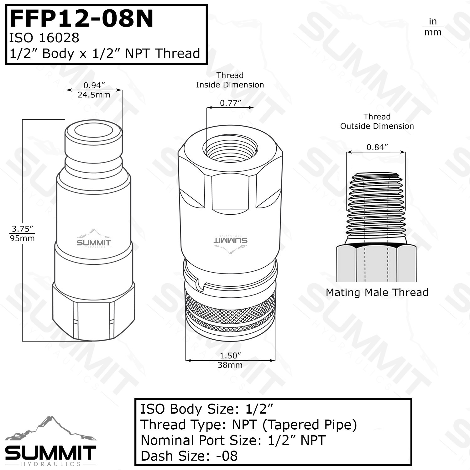 1/2″ NPT Flat Face Connect Under Pressure Hydraulic Quick Connect Coupler Set