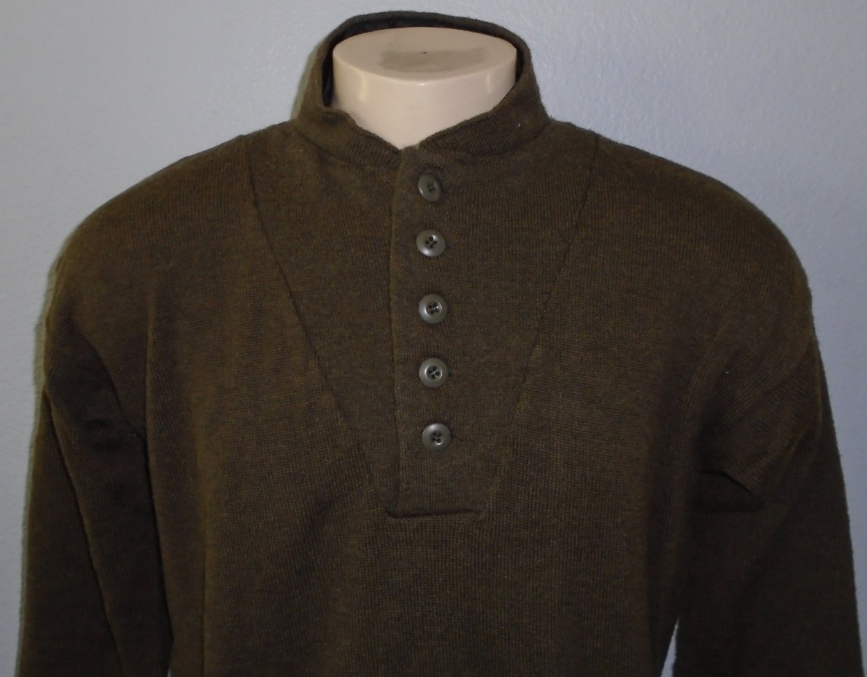 Vtg Mitts Nitts Military 5-Button Olive Drab Wool Henley Mechanic Sweater Men XL