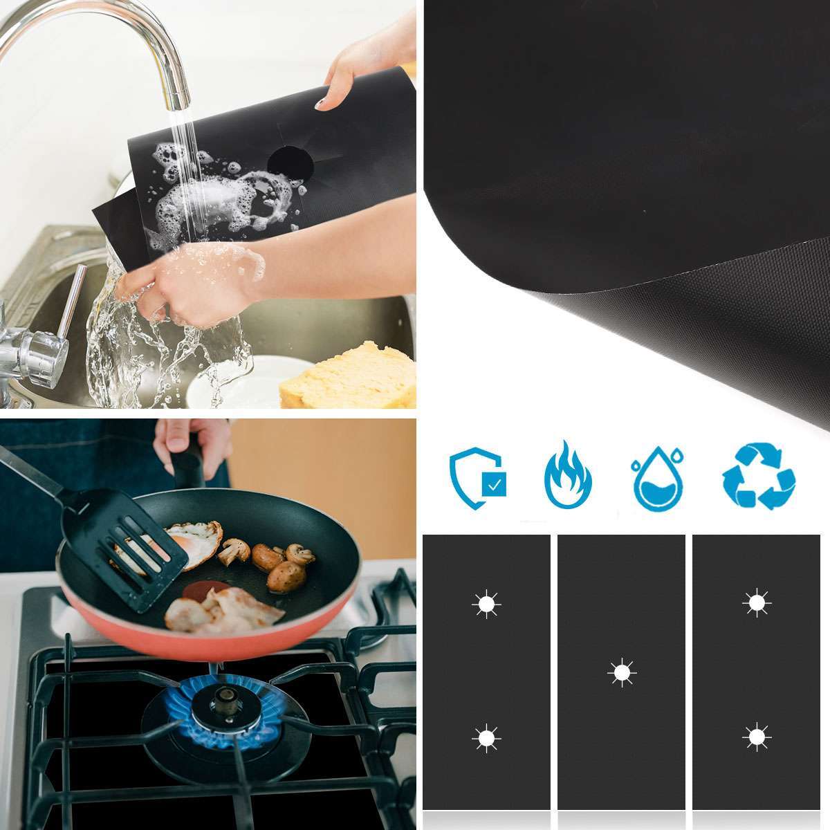 3pcs Gas Range Stove Top Burner Cover Protector Reusable Liner Clean Non-stick