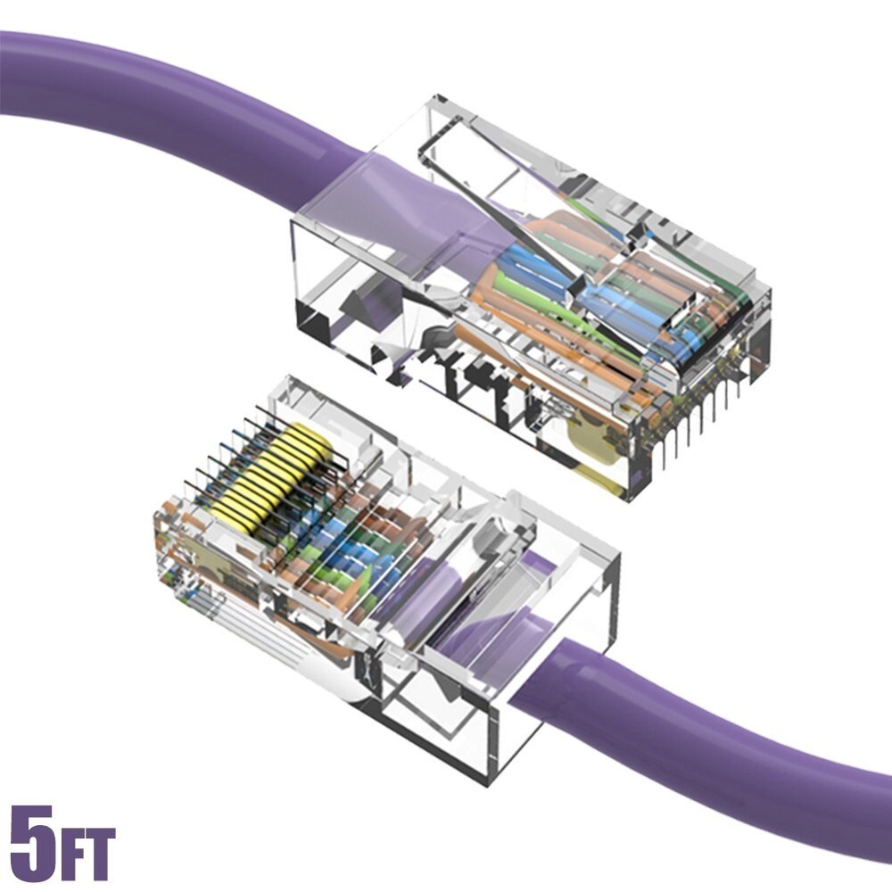 5FT Cat5e RJ45 Ethernet LAN Network Patch Cable UTP Non Boot Copper 24AWG Purple