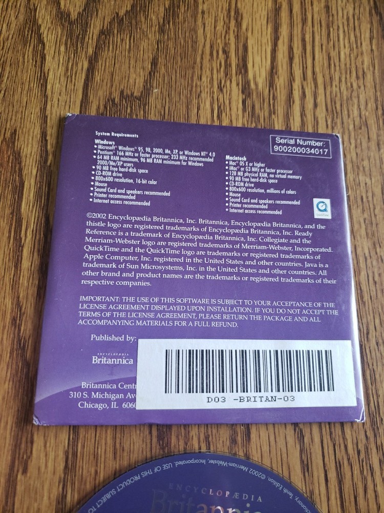 Encyclopaedia Britannica 2003 Ready Refererence CD-ROM PC/Mac Windows 95/98/XP