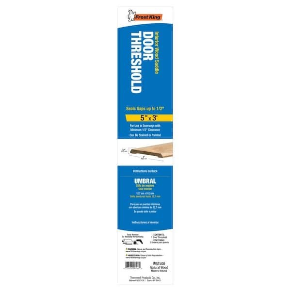 3 ft. Interior Door Threshold, Solid Oak 5" W x 1/2" D, Flat Top, Low Profile