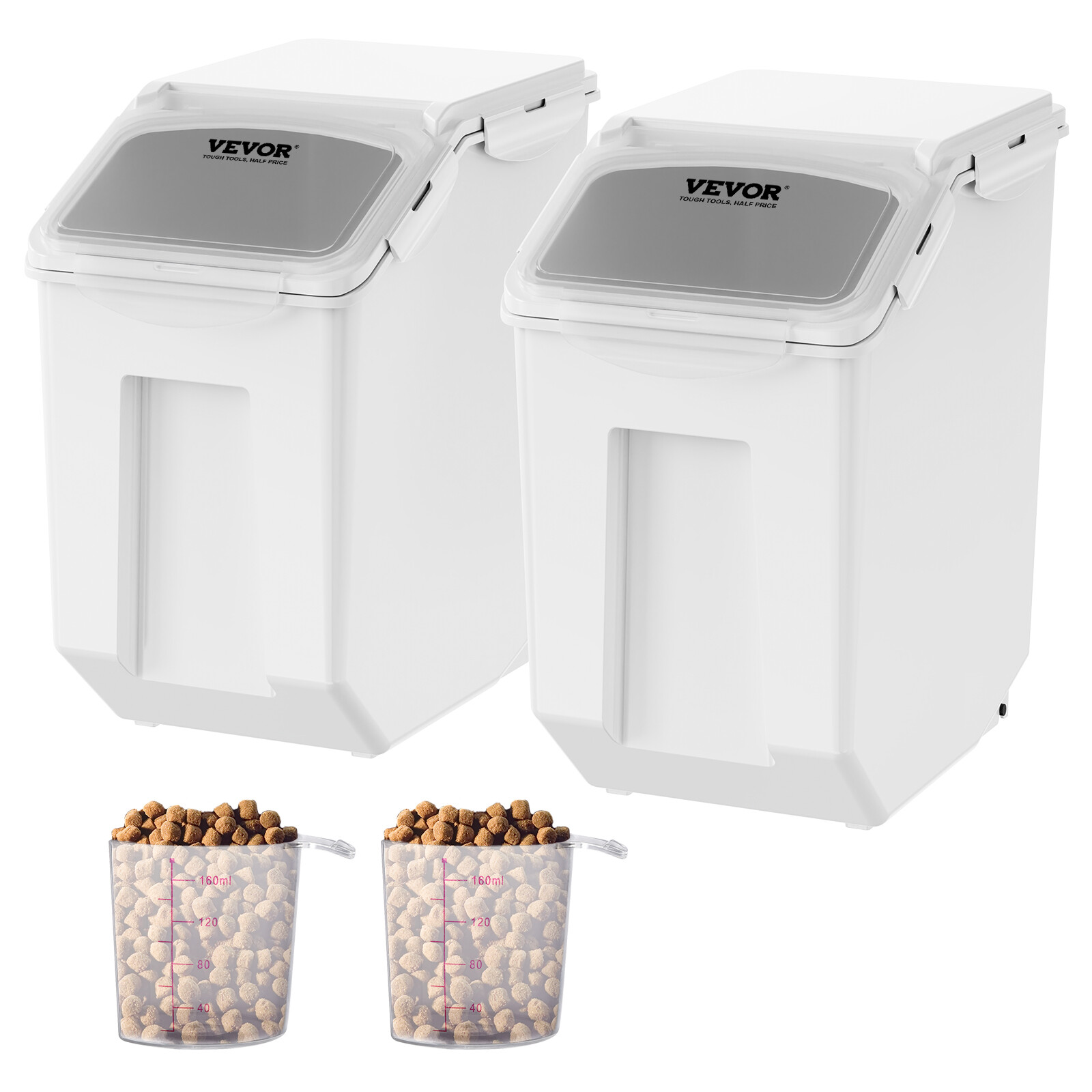VEVOR 2x15L Ingredient Storage Bin Dog Pet Food Storage Container On Wheel w/Cup