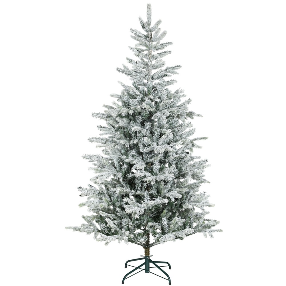 HOMCOM 6ft Flocked Christmas Tree, Wide Spruce Xmas Tree, Easy Assembly