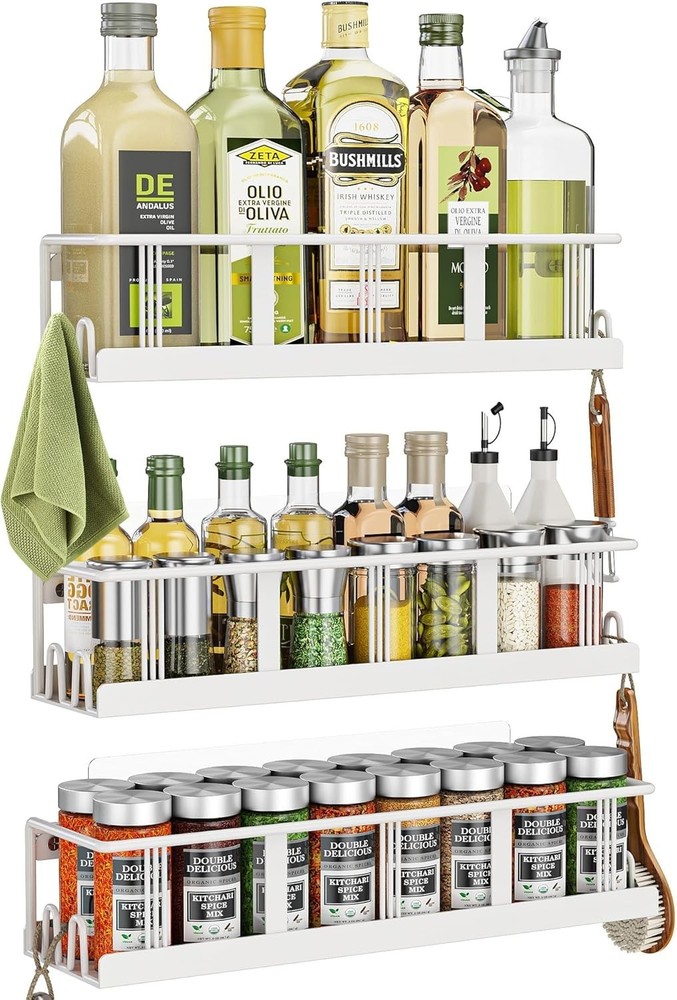 Spice Rack Wall Mounted 3 Pack, Space-Saving Spice Organizer for Spice Jars a...