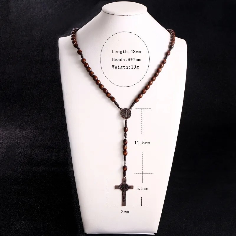 Rosary Cross Crucifix Handmade Wooden Beads Catholic Christian Traditional Style