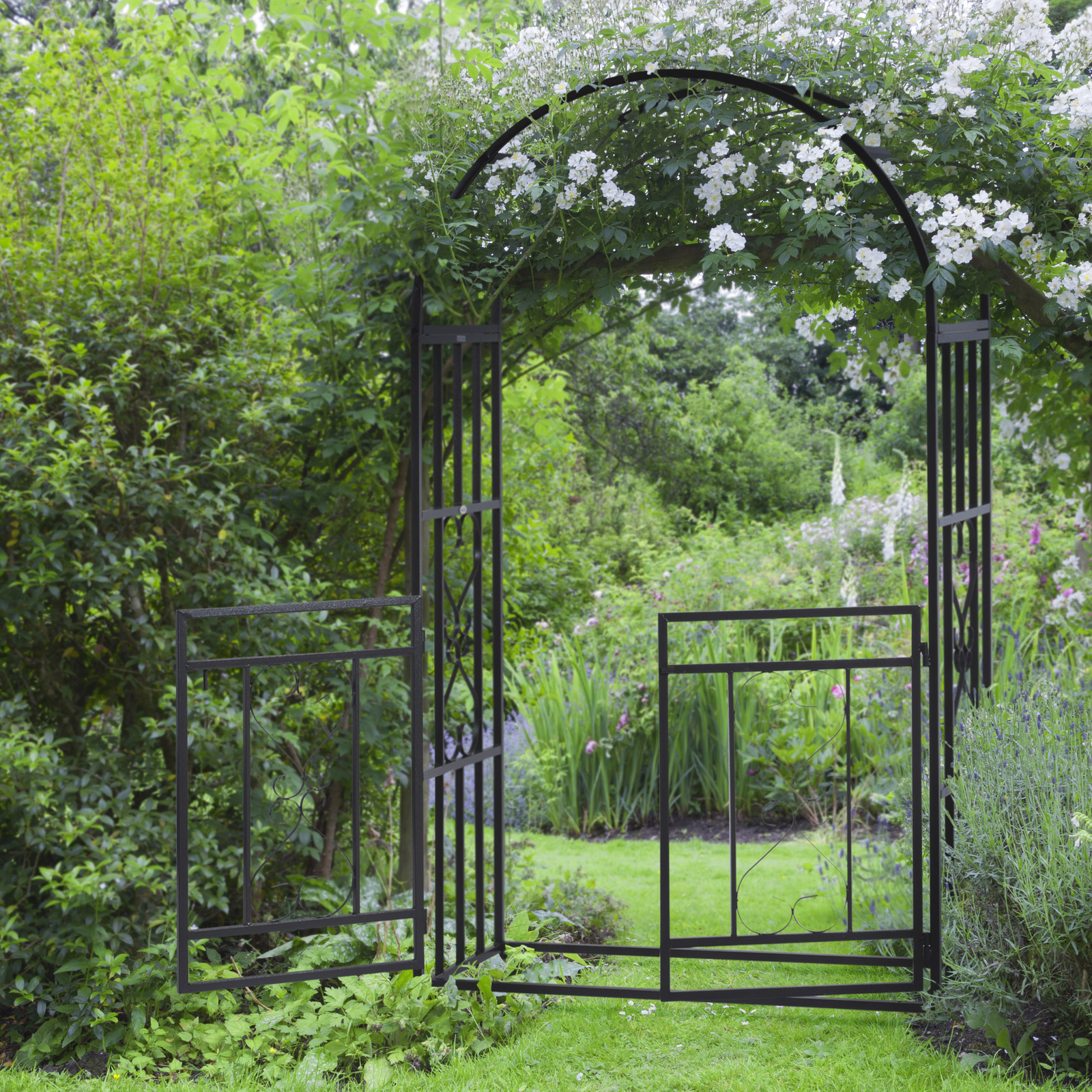 6.75' Outdoor Metal Garden Arbor, Arch, Climbing Plants, Bridal, Wedding, Hearts