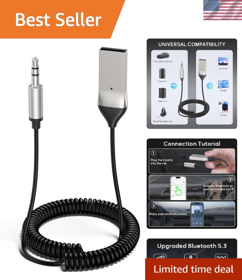 Bluetooth 5.3 Adapter for Car - Hands-Free Calls & High-Quality Music Streaming