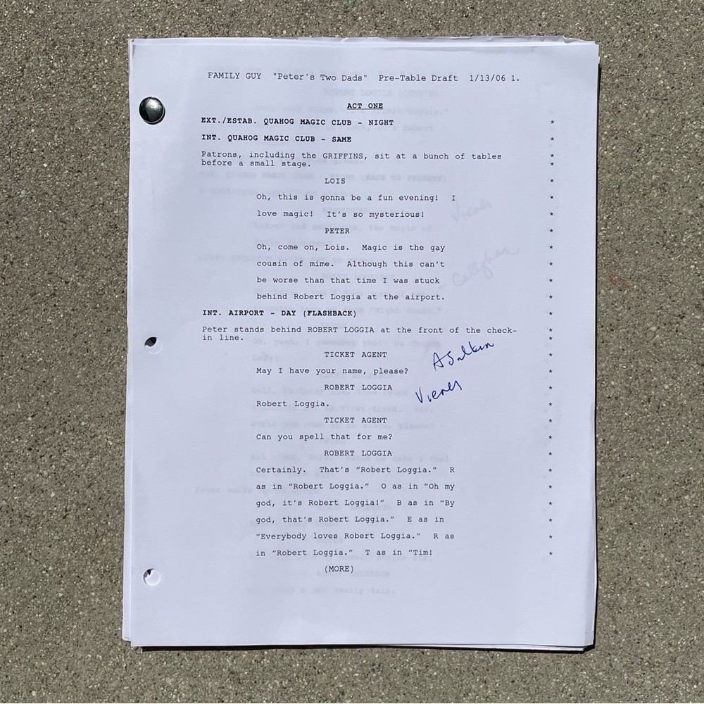 Family Guy SET 2006 Production Used Table Draft Scripts w/ Written Casting Notes
