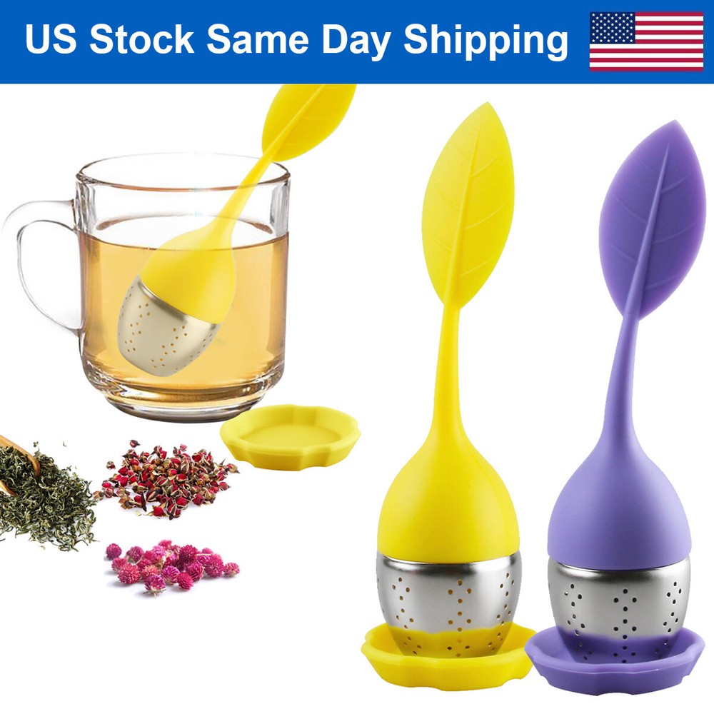 US Silicone Leaf Tea Infusers Stainless Tea Strainer Herbal Filter Diffuser 2PCS