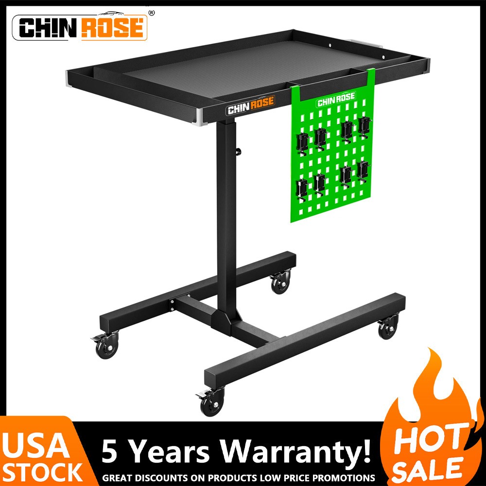 Adjustable Rolling Tool Tray Mobile Work Table with Wheels for Garage Mechanic