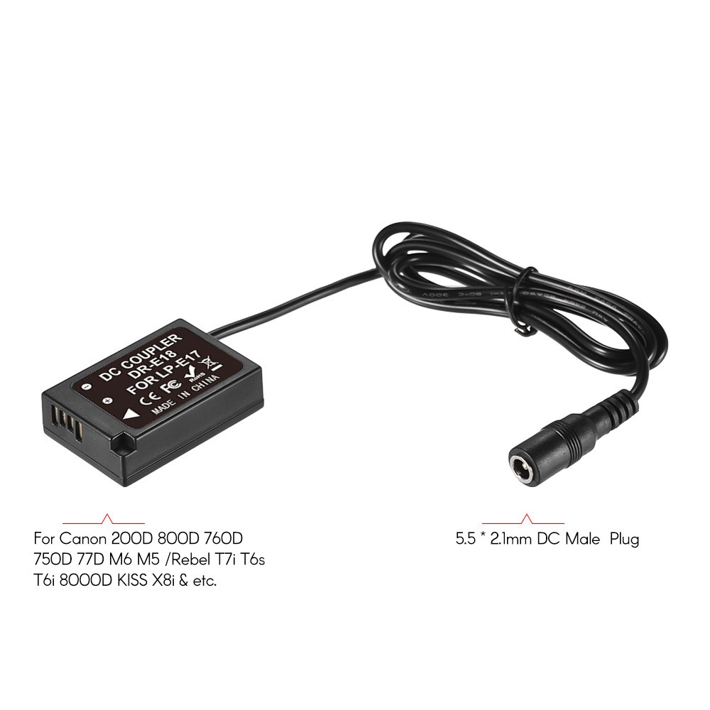 Andoer DR-E18 LP-E17 Dummy Battery Pack Coupler Adapter With DC Male IBPR