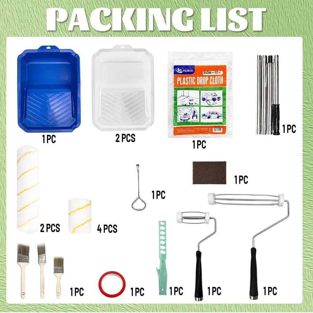 20 PCS Paint Roller Set, 9"4"American Paint Roller, Multi Purpose Paint Tray ...