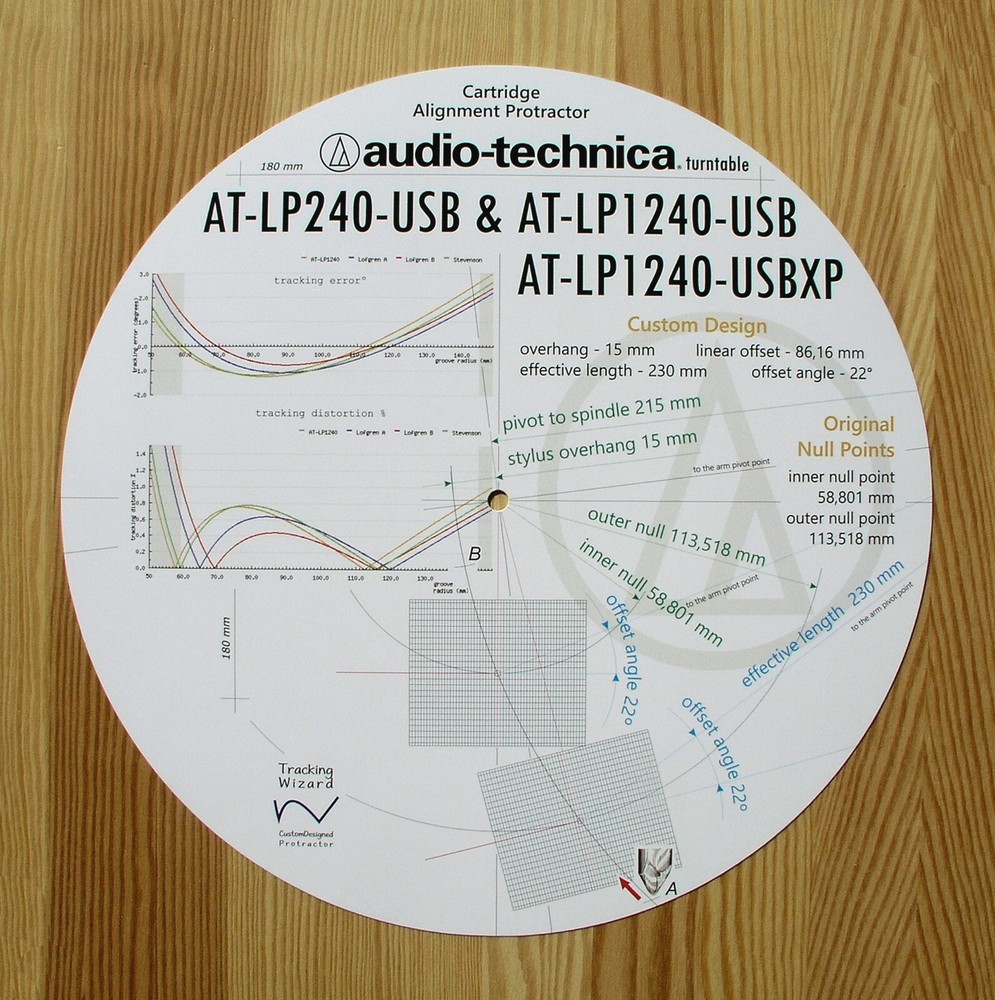 Audio-Technica AT-LP240 & AT-LP1240 Custom Designed Tonearm Alignment Protractor