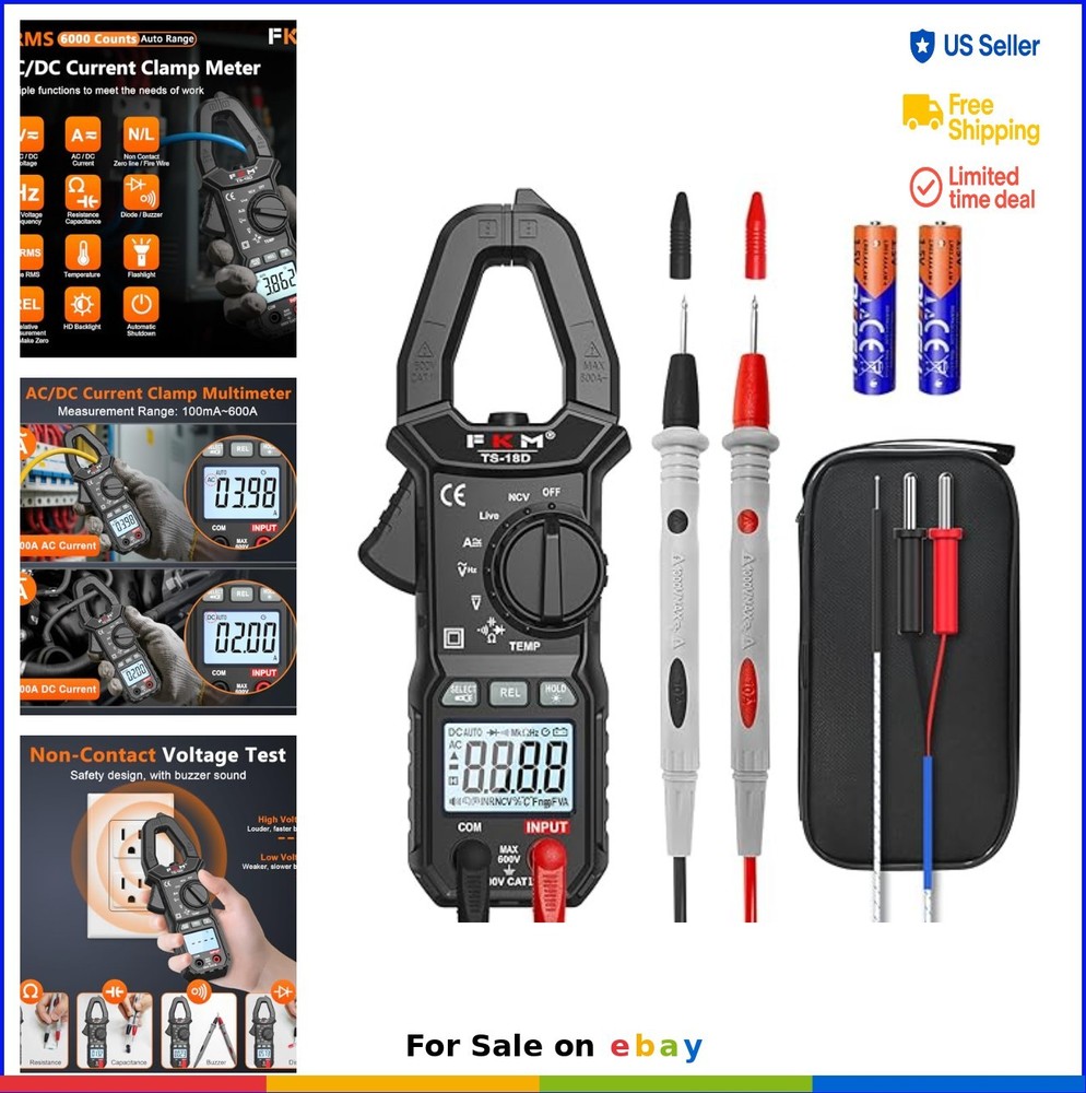 Clamp Meter Multimeter 600 Amp AC DC TRMS Auto Ranging NCV Detection Capacitance