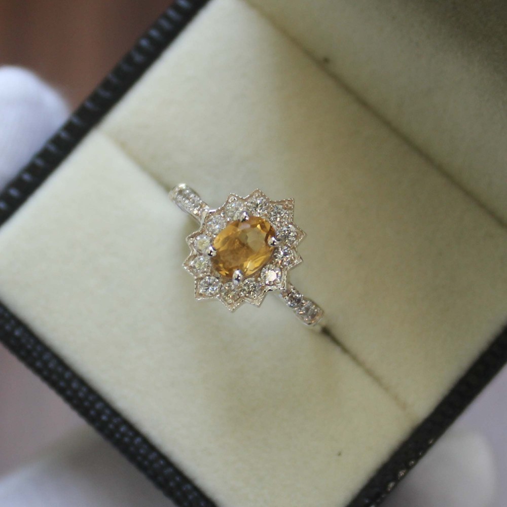 Natural Citrine Ring Oval Cut Gemstone 925 Sterling Silver Solitaire Ring