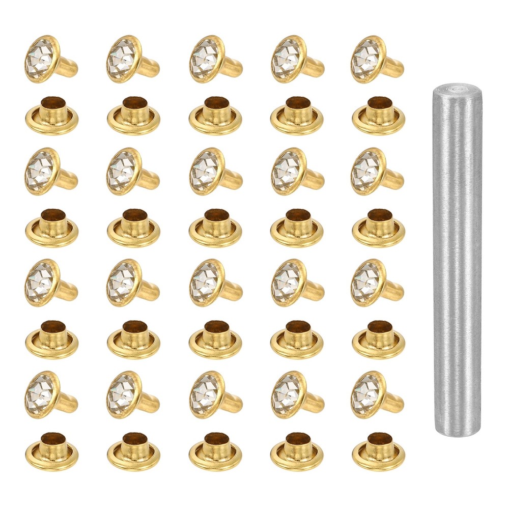 100 Pcs Crystal Rivet 7mm Rhinestone Stud with Installation Tool, Gold White
