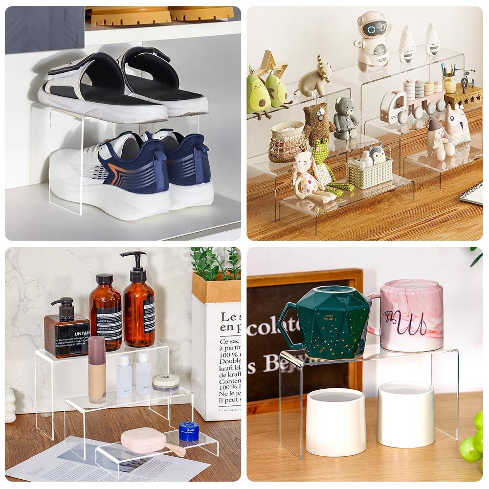 Fixwal 10pcs 2 Set Acrylic Risers for Display Clear Perfume Organizer Stands ...