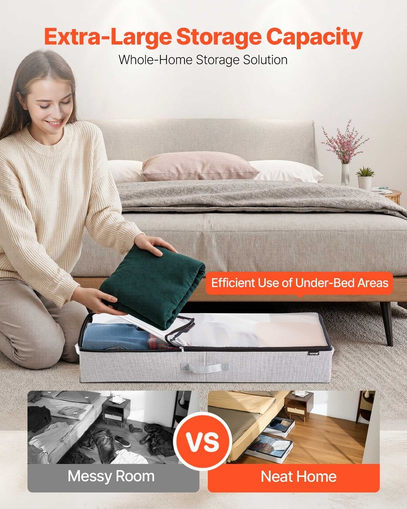 VEVOR Under Bed Storage 45L Stackable Shoes Organization Box Clear Lid 2 Pack