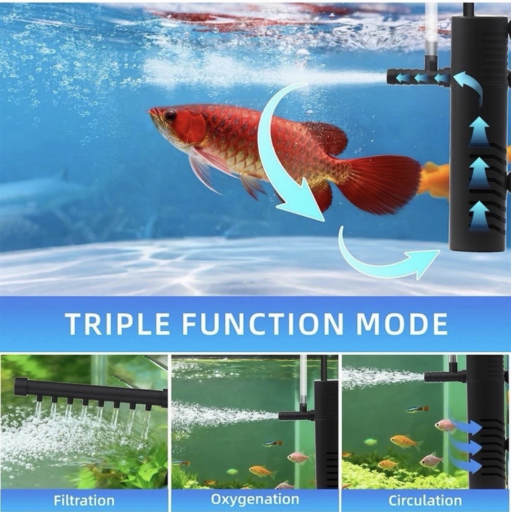 Submersible Aquarium Filter 53 GPH for 2-10 Gallon Tanks, Multi-Function Pump