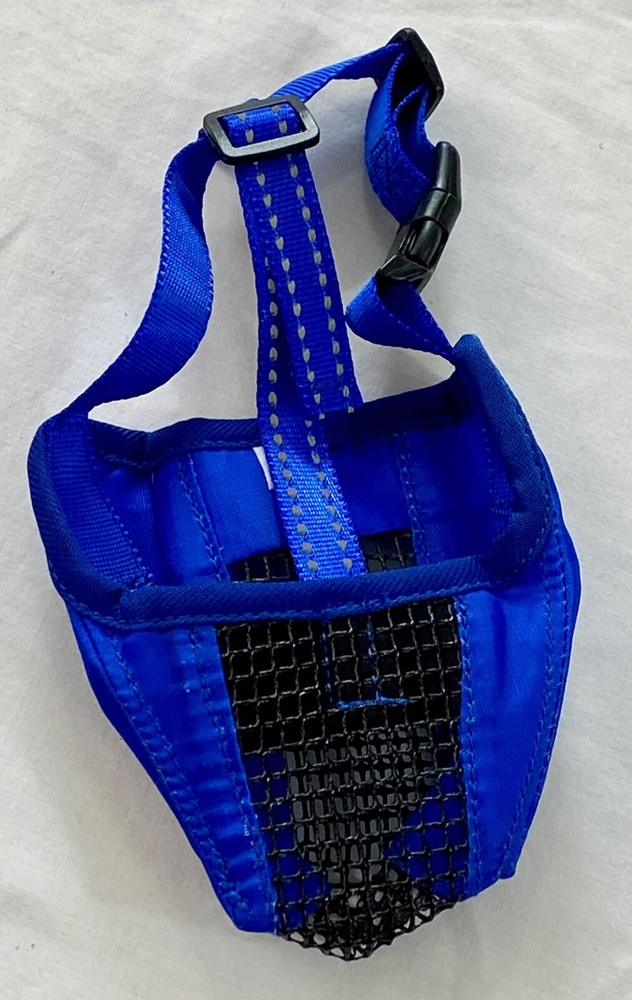 Marnonsis small dog muzzle blue adjustable strap breathable soft mesh
