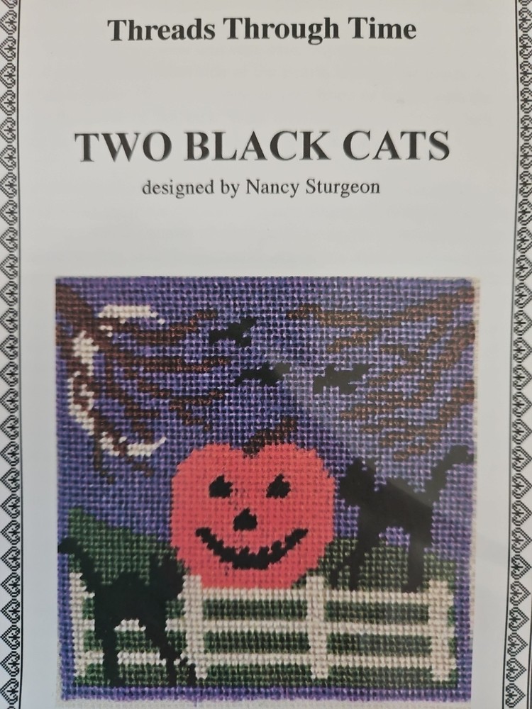 Threads Through Time TWO BLACK CATS Halloween Cross Stitch Needlepoint Pattern