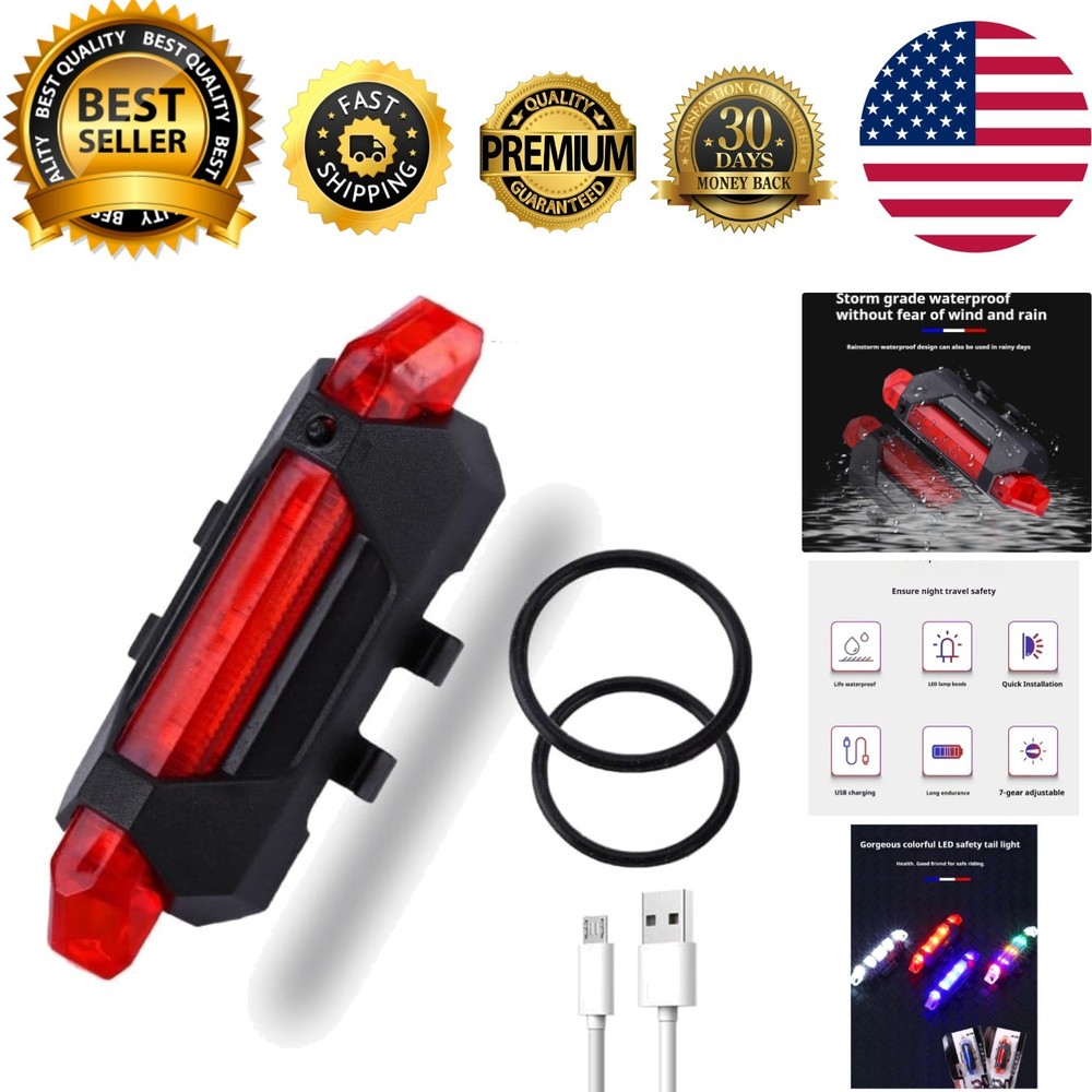 Bicycle Headlight USB Rechargeable Night Riding Tail Super Bright Light Warni...