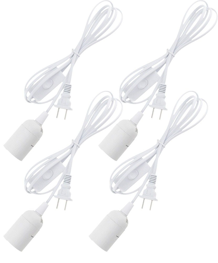 4 Pack 6FT Power Cable Adapter Cords Wire E26 Base with Switch Light Bulbs 72"