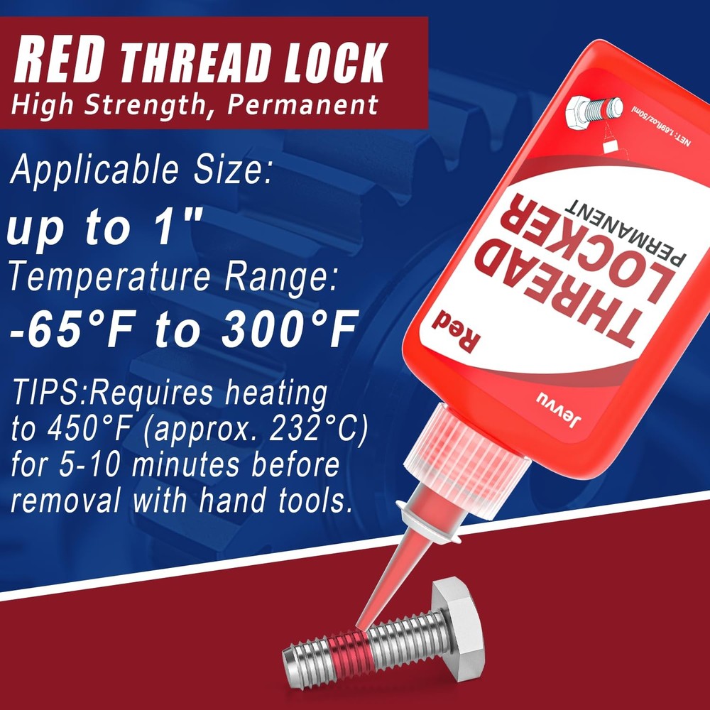 Jevvu Thread Lock Blue and Red, 50mlx2 Locker Medium Red
