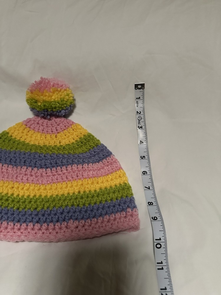 Hand Made Crochet Spring Time Colored Stocking Hat With Pom Pom