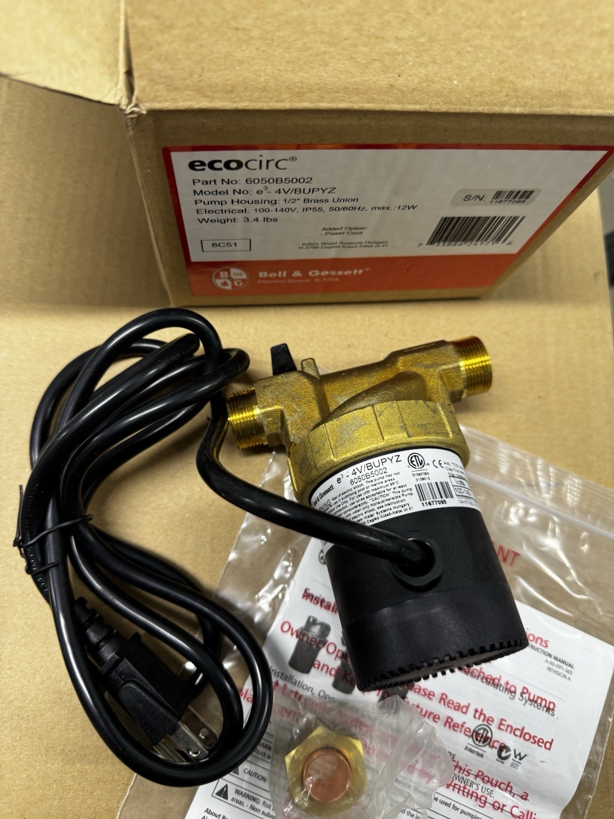 Bell & Gossett ecocirc® e3 Series e3-4V/BUPYZ 6050B5002 Circulating Pump