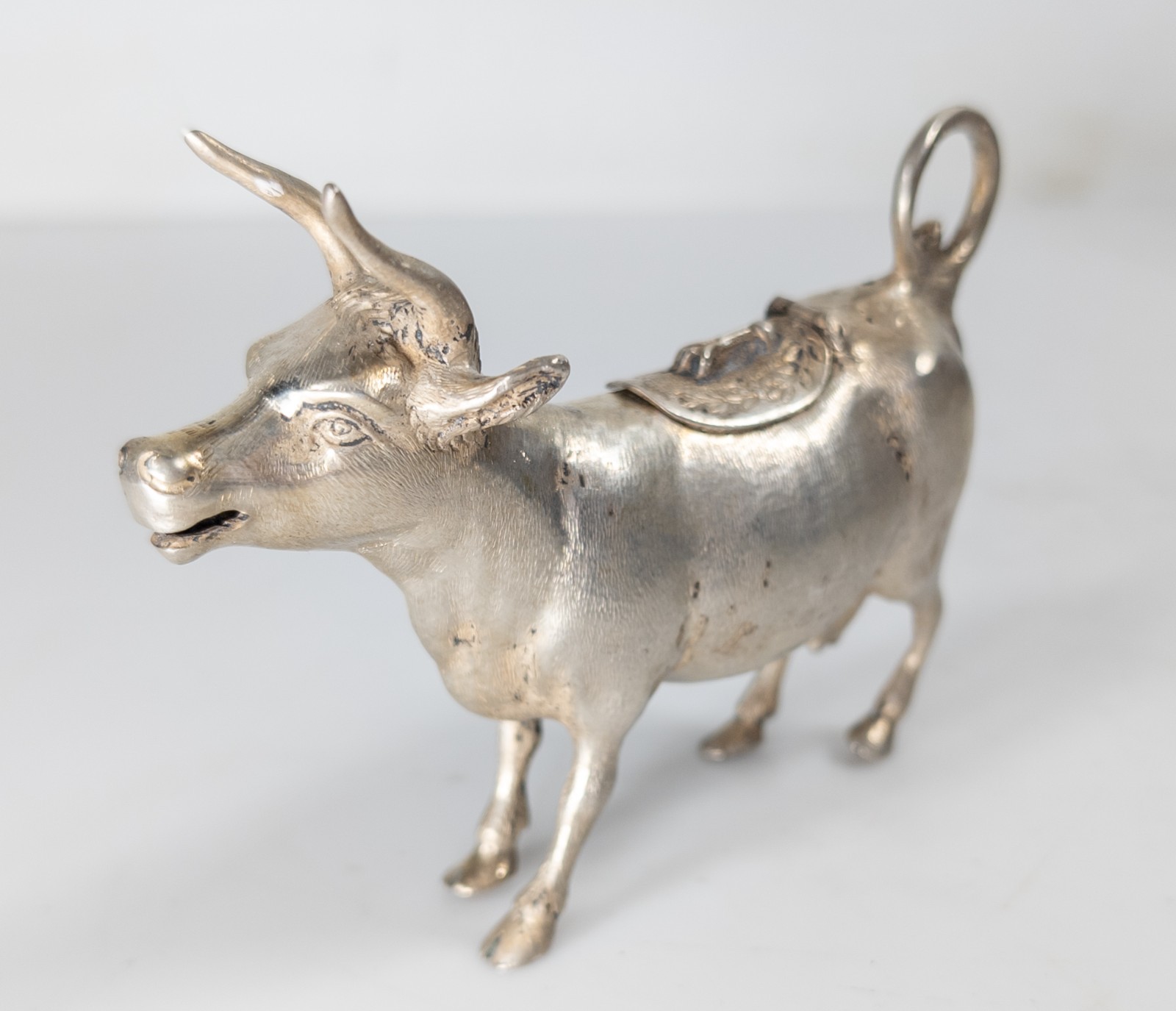 Antique 800 Silver German Hallmarked Cow Bull Form Creamer