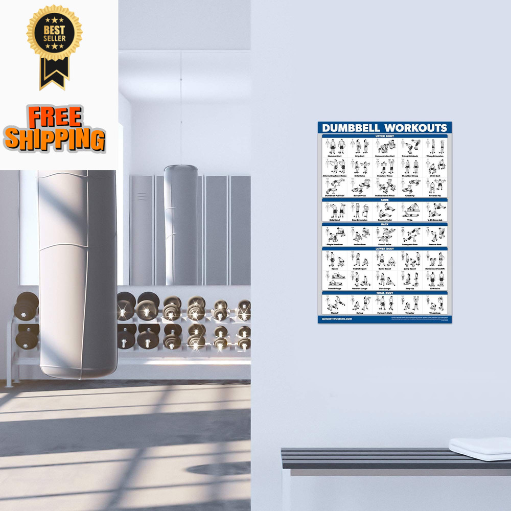 QuickFit 2 Pack Dumbbell Workout Exercise Poster - 18" x 24", LAMINATED