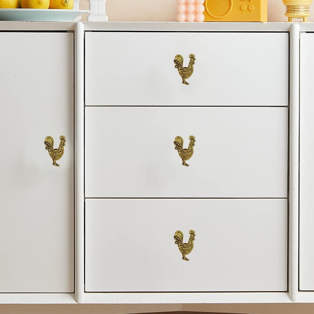Chicken Knobs, Rooster Knobs for Cabinet and Drawers, Decorative Gold Zinc Me...