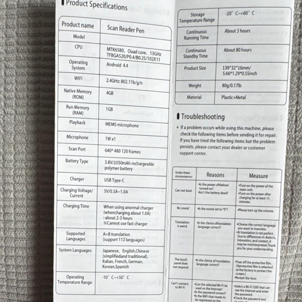Translator Pen, Text to Speech Reader Pen, Scanning Device for Reading