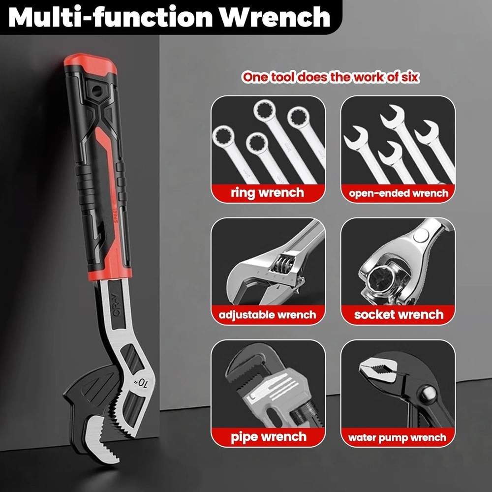 6” 8” 10” Multi-Function Self-Locking Pipe Wrench Set, Chromium Vanadium Steel,P