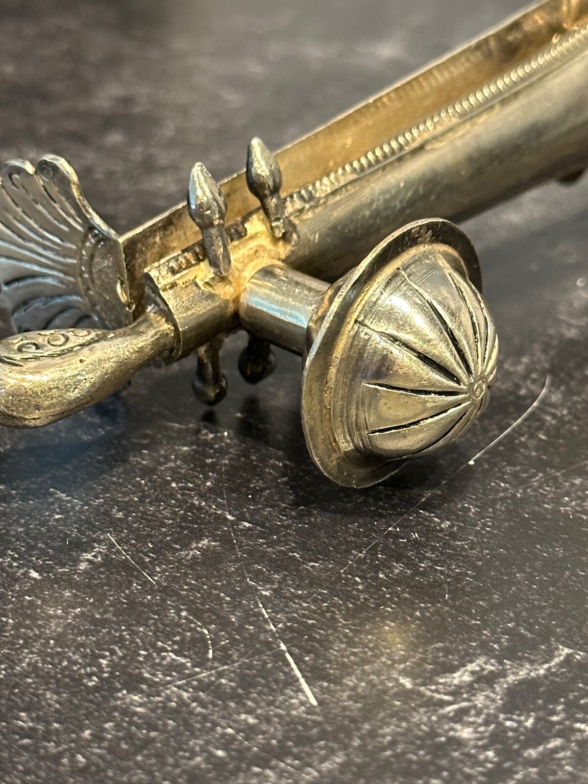 Antique Silver 700 Indian Spice Box /Container Shaped as a Sitar/Stamped