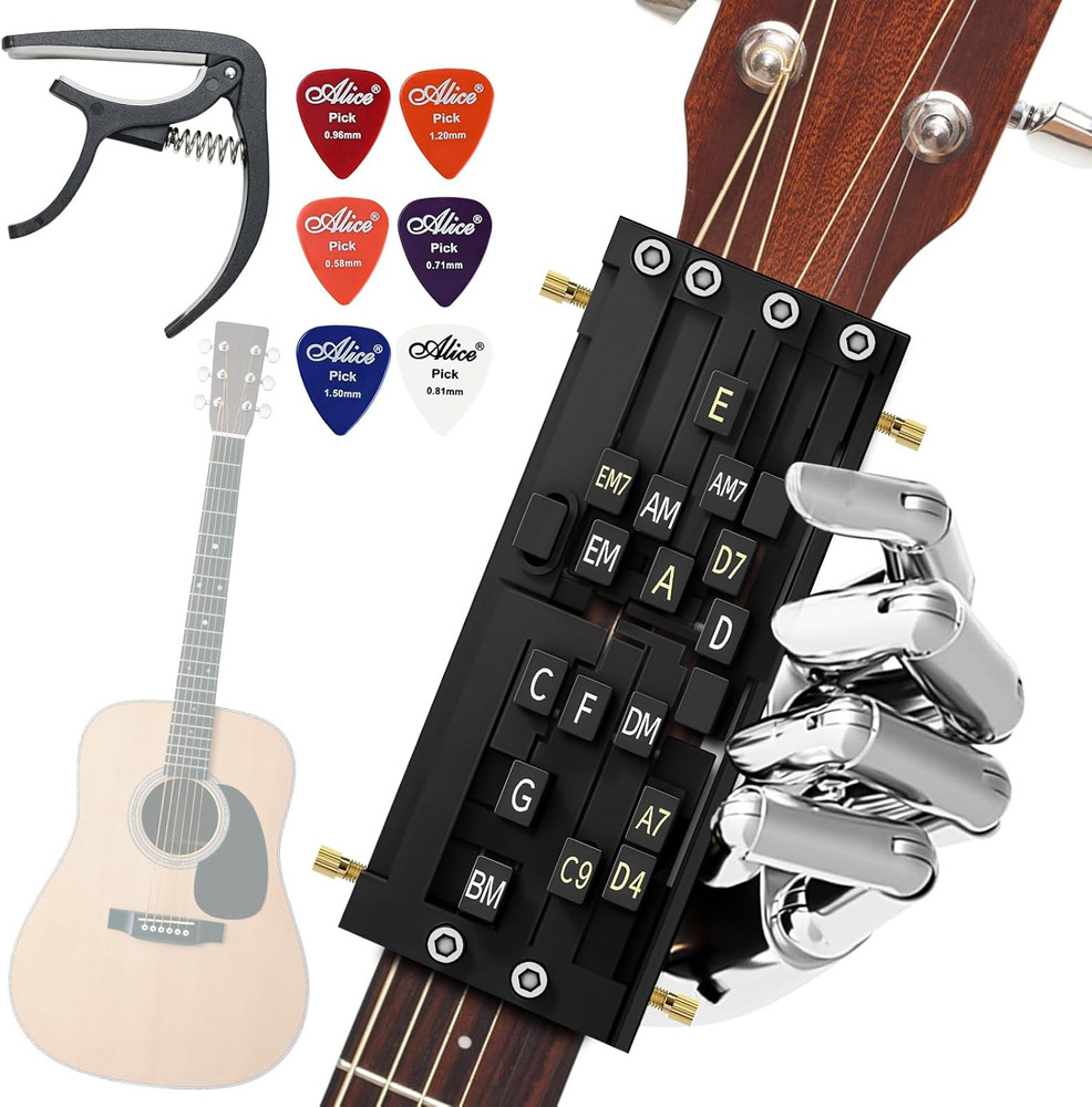 Guitar Chord Presser Aid Trainer Beginners Helper Practice Tool 6 Picks Capo Kit
