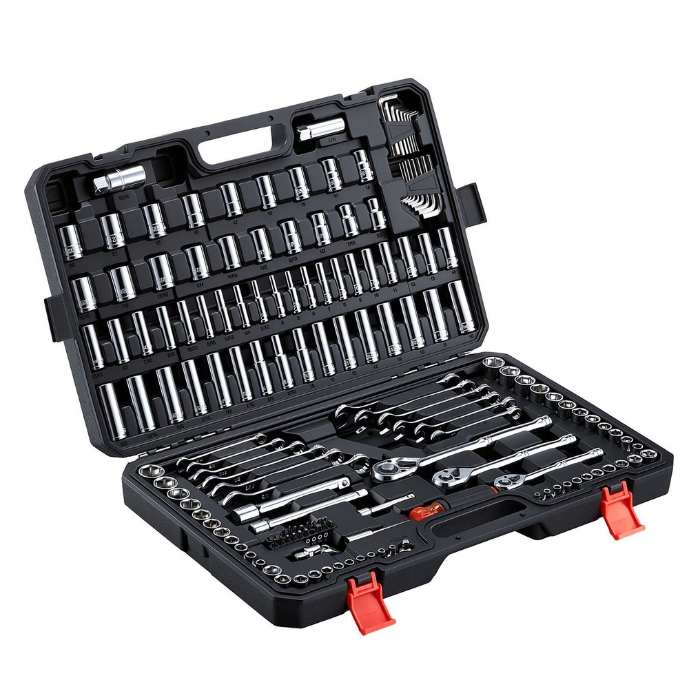 159-Pc Auto Tool Kit: 6-Point Sockets, Wrenches, Screwdriver Bits & Storage Case