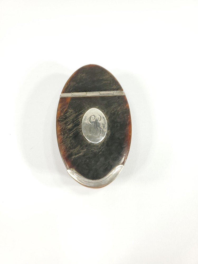 Antique 19th c. Sterling Silver & Shell Snuff Box