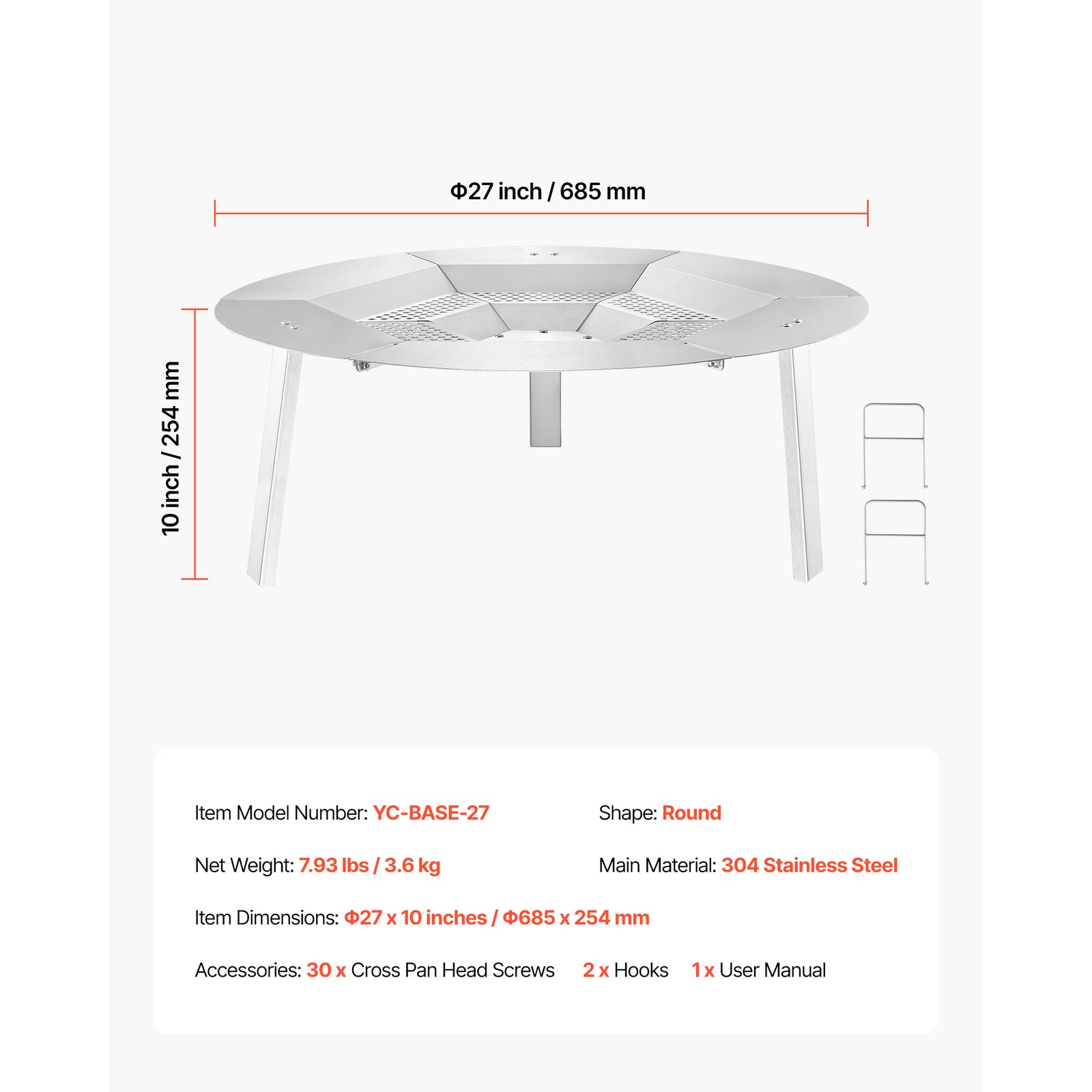 Fire Pit Heat Deflector for Solo Stove Yukon 27 in Bonfire Stainless Steel
