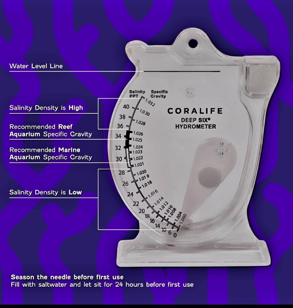 New, Coralife Deep Six Hydrometer, Specific Gravity Meter, Salinity Tester