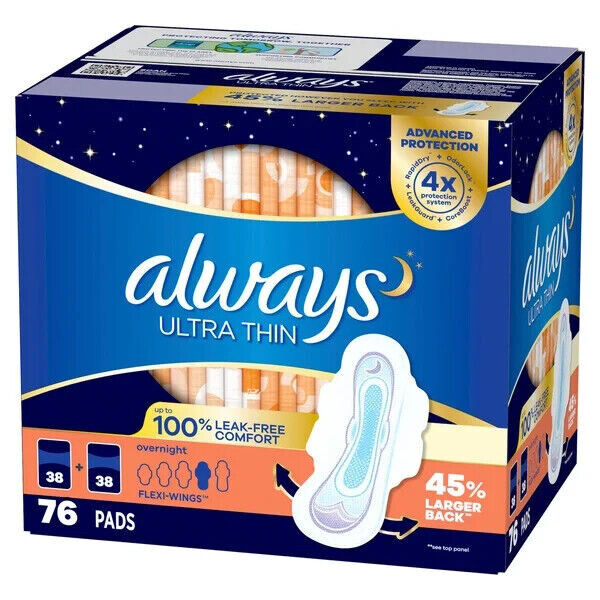 always Ultra Thin Advanced Overnight Pads, 76-count