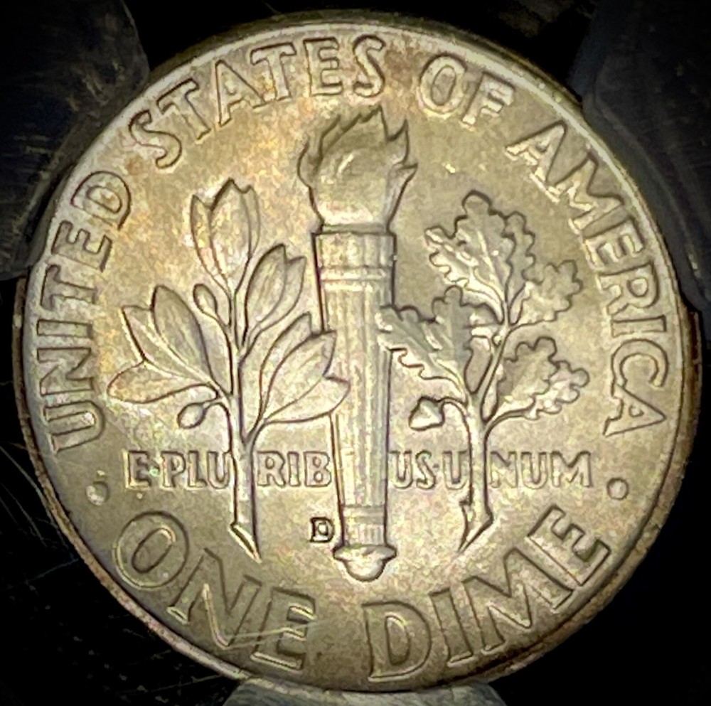 1948-D 10C PCGS MS66 FB Rainbow Toned Unc