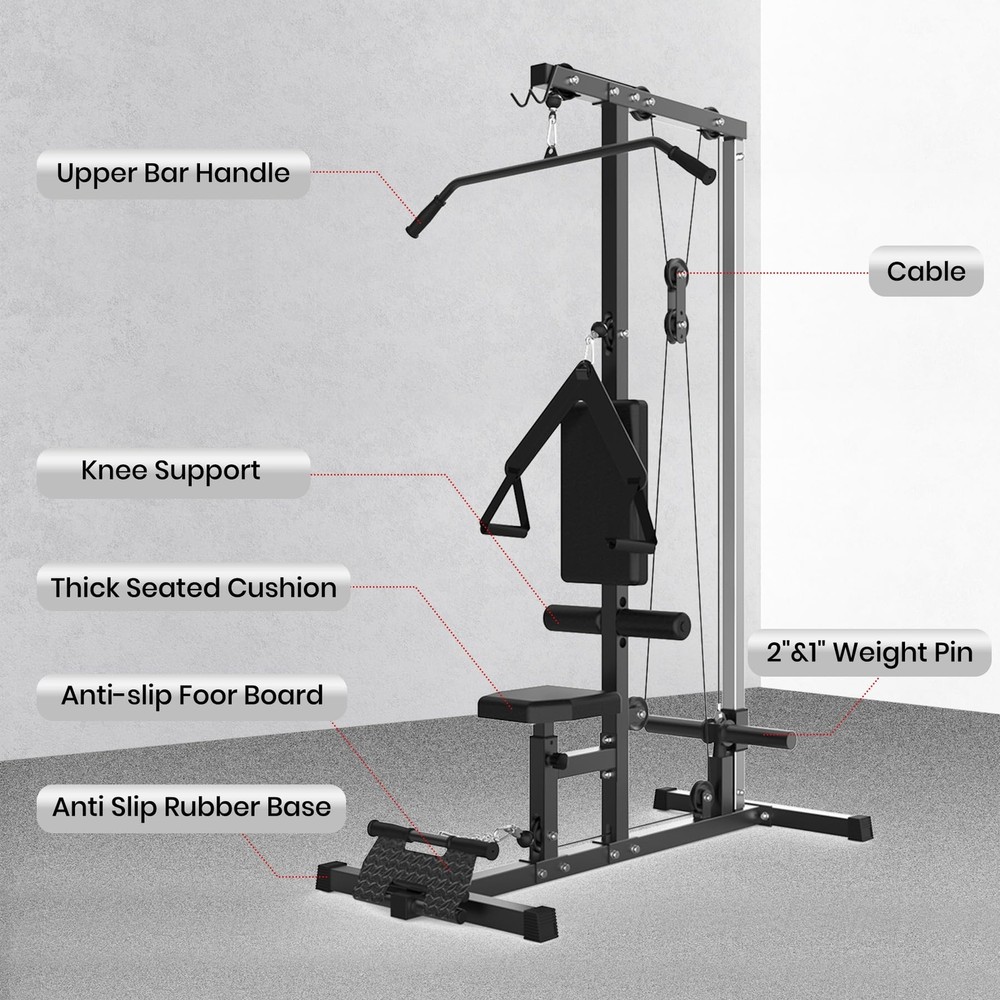 LAT Pulldown Machine & Cable Station Home Gym Workout Strength Row Cable Machine