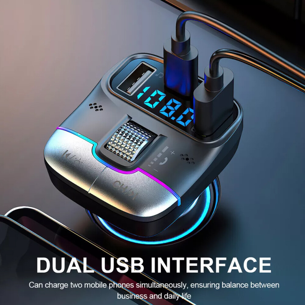 Car Bluetooth 5.3 FM Transmitter Wireless USB PD Adapter MP3 Player Fast Charger