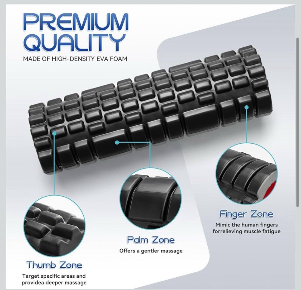 NEW Foam Roller Deep Tissue 18 Trigger Point Massage Roller Self Therapy Tool