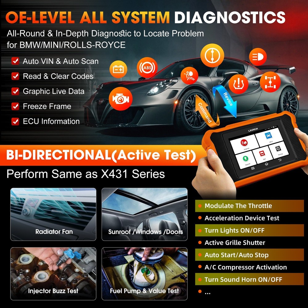LAUNCH Creader Elite 2.0 Scanner for BMW/Mini Car Diagnostic Tool Bi-Directional