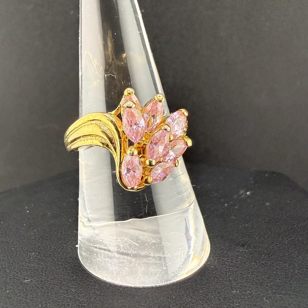 Pink Rhinestone Ring Gold Plated Size 8