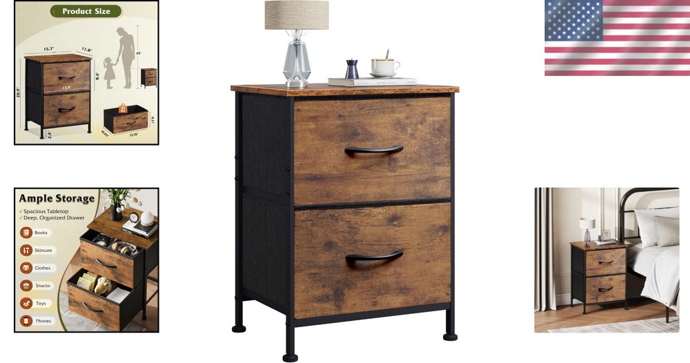 Stylish Bedside Table & Dresser Combo in Rustic Brown with Quick Assembly